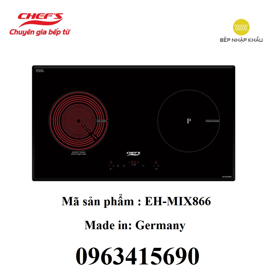 Bếp âm từ - hồng ngoại Chefs EH-MIX866 - hàng chính hãng, thiết kế đẹp mắt, tinh tế, nhiều tính năng thông minh, giúp nâng cao hiệu quả nấu nướng, tiết kiệm điện năng
