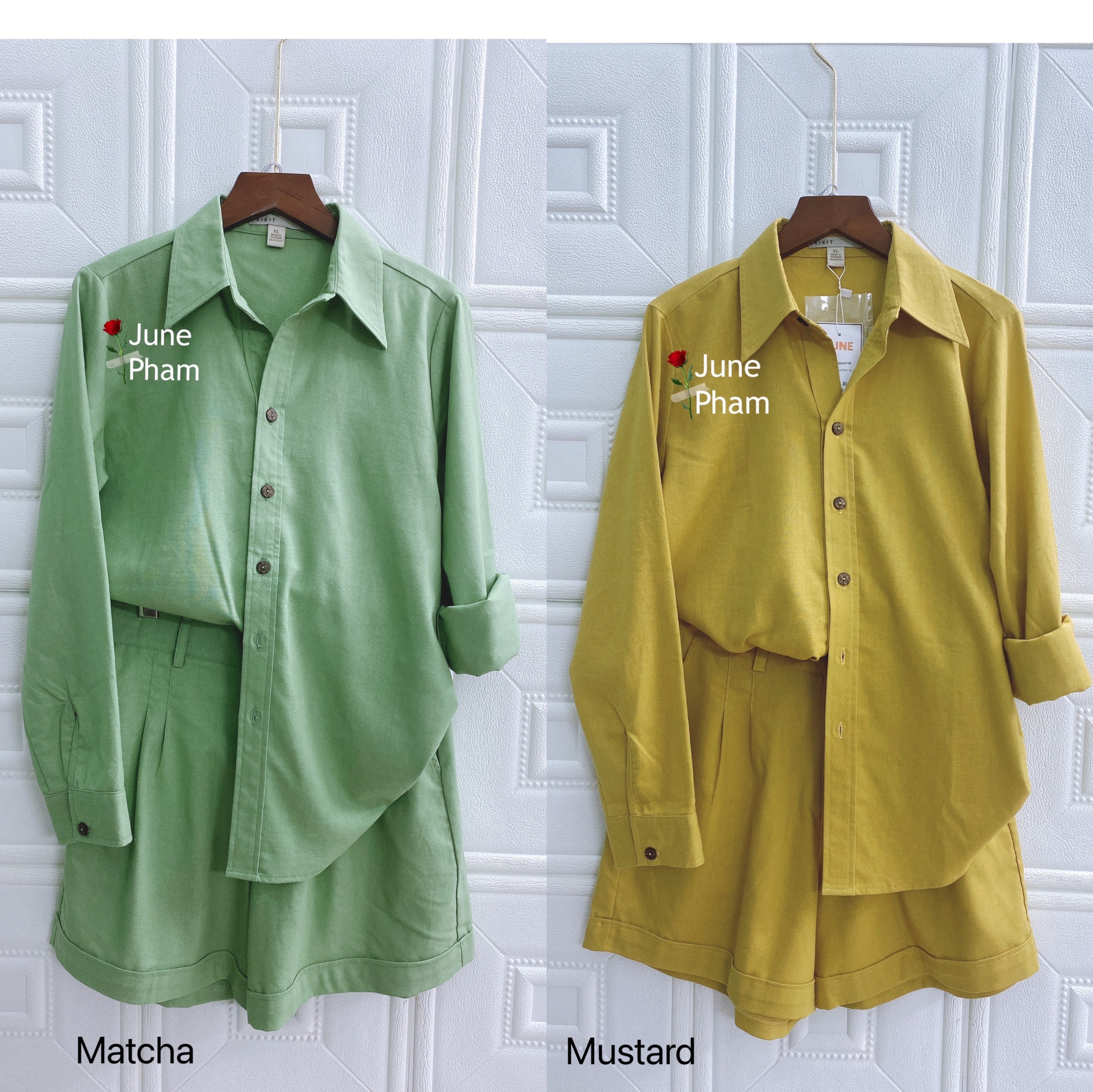 June linen s11 - set bộ linen bột sơ mi tay dài + short. bigsize. ảnh thật.