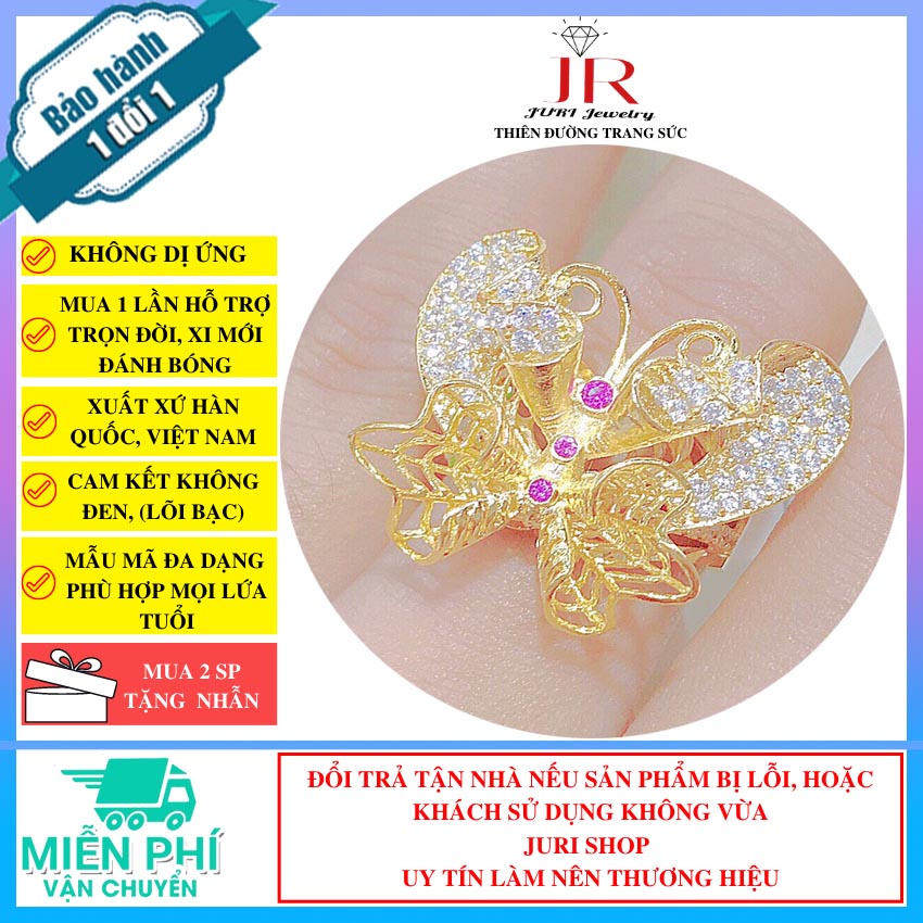 Nhẫn nữ bươm bướm - N1705162 JURI SHOP - Giống Vàng Thật 99% - Chất liệu mạ vàng 4 lớp, Bền Màu Vĩnh Viễn Không Đen - Dùng Đi Tiệc