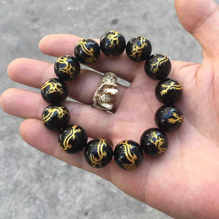 [HCM]Vòng Tay Mã Não Đen Trạm Rồng 16 Ly ĐB