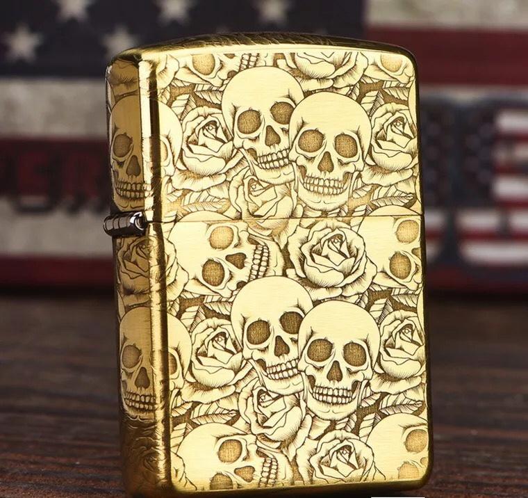 [HCM]Bật Lửa Zippo USA Họa Tiết Đầu Lâu - Ruột Vàng