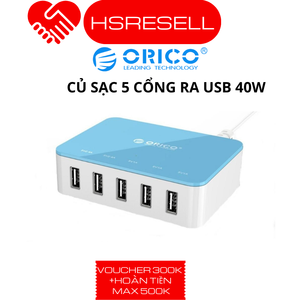 Bộ sạc usb 5 cổng orico 40w bộ sạc nhanh cho điện thoại thông minh - hàng chính hãng bảo hành