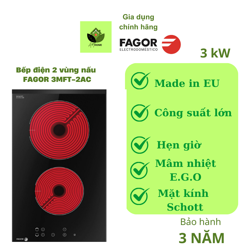 Bếp hồng ngoại/ Bếp điện 2 vùng nấu Domino FAGOR 3MFT-2AC