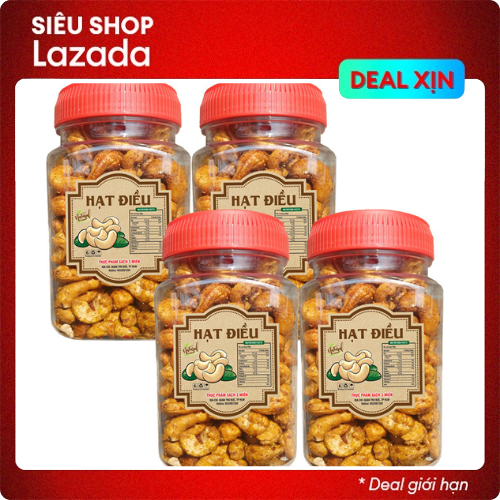 COMBO 4 HŨ HẠT ĐIỀU NGUYÊN RANG TỎI ỚT  ĐẢM BẢO VỆ SINH AN TOÀN THỰC PHẨM - MỖI HŨ 250G