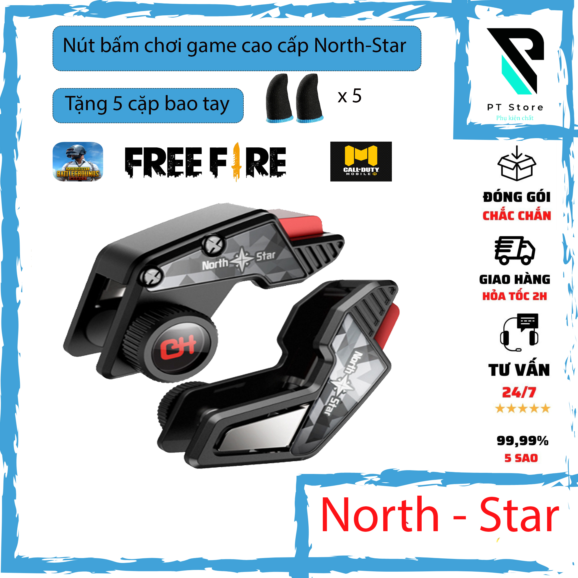 Cặp nút bắn PUBG CAO CẤP NORTH - STAR kim loại  (Tặng kèm bao tay memo cao cấp )