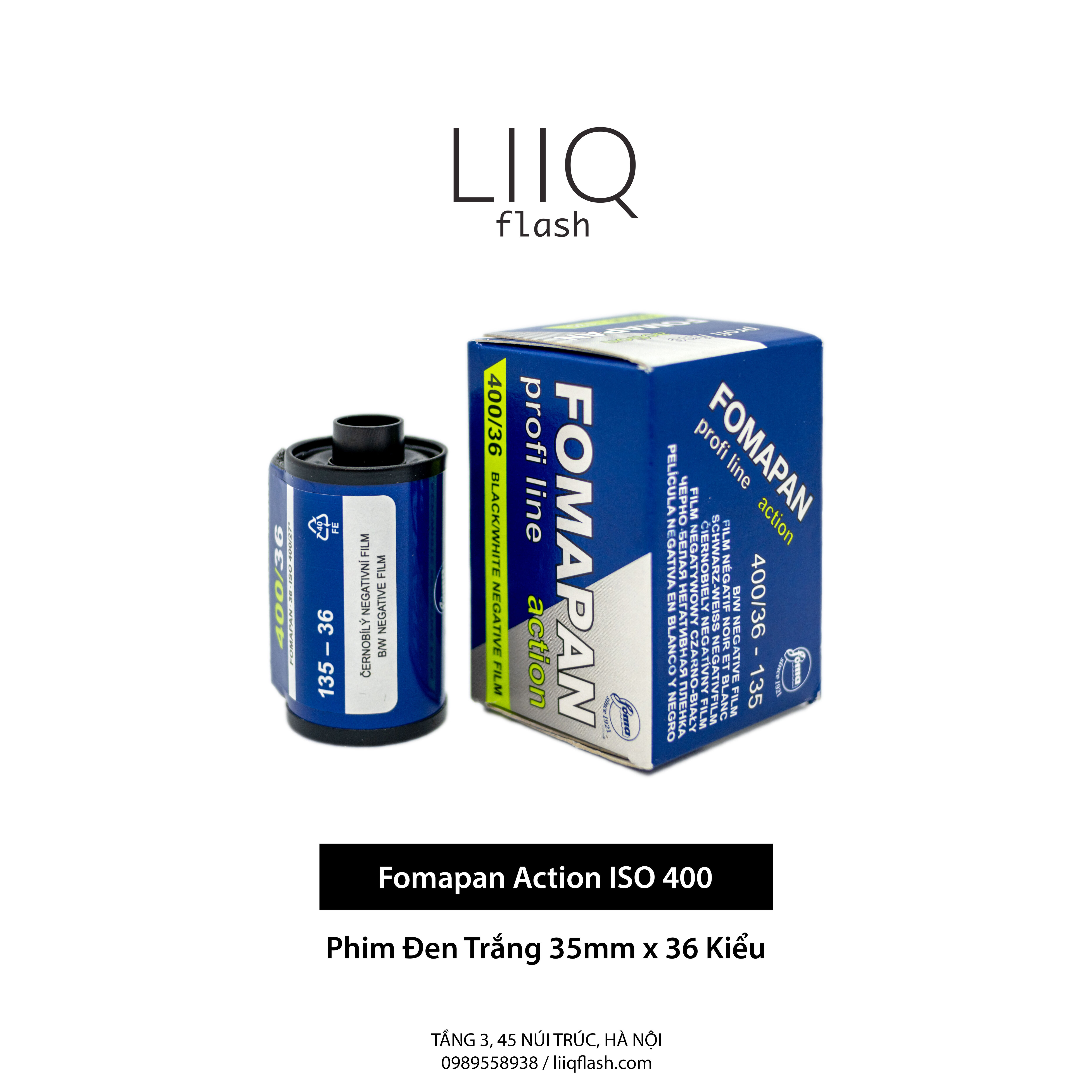 Phim fomapan action iso 400, đen trắng b&w, 135/35mm x 36 kiểu, in date cho máy chụp ảnh film - liiq flash
