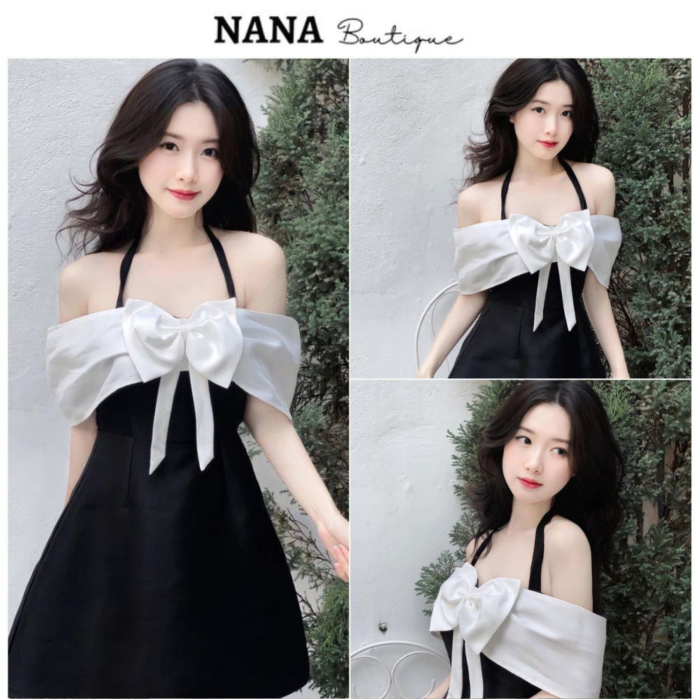 Đầm Tafta dự tiệc tiểu thư phối nơ ngực trễ vai, váy tiểu thư dáng xoè chữ A đi chơi dự tiệc