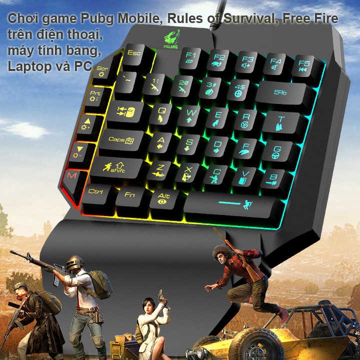 Bàn phím giả cơ FREE WOLF K15 chơi game Pubg Mobile Rules of Survival Free Fire trên điện thoại máy tính bảng Laptop