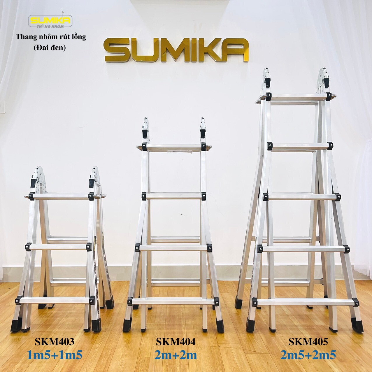 Thang nhôm gấp trượt chữ A mở rộng SUMIKA SKM403 chữ A-1.5M chữ I-3M; SKM404 chữ A-2M chữ I-4m, SKM405 chữ A-2.5M, duỗi thẳng 5M tải trọng 300kg(bảo hành 2 năm)