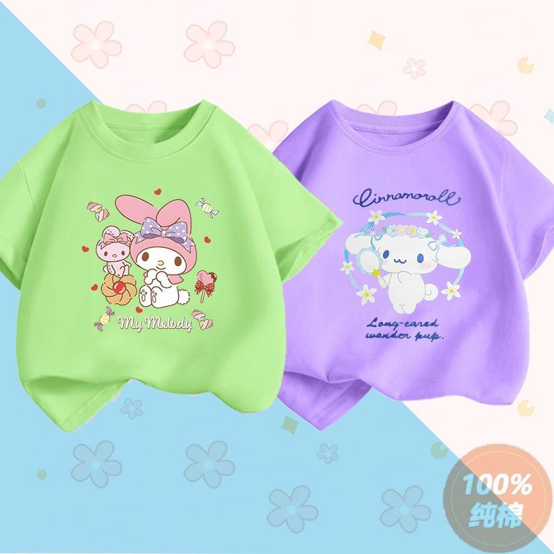 Quần áo mùa hè mới bằng cotton nguyên chất dành cho bé gái T Áo thun ngắn tay trẻ em Cinnamon Dog, quần áo nửa tay thời trang Kuromi và My Melody dành cho trẻ em. - 6