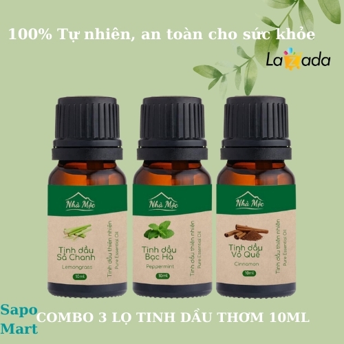 Combo 3 lọ tinh dầu 100% thiên nhiên hương chanh sả - quế - bạc hà an toàn cho sức khỏe cb3td