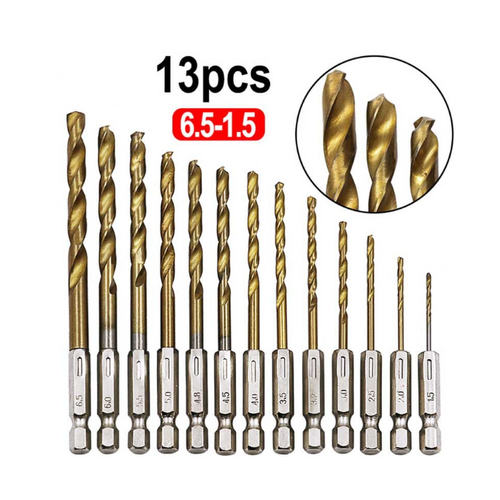 Bộ 13 mũi khoan sắt chuôi lục giác phủ titanium-công cụ -đồ kim khí -thợ điện -thợ điện nước-mũi khoét giao hàng nhanh đảm bảo chất lượng