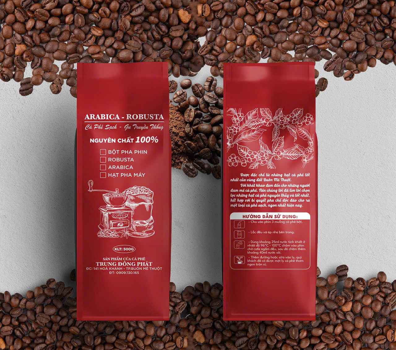 Cafe 1kg Cà phê 100% Robusta $ Arabica  Đắk Lắk Mộc rang Đậm / Vừa - Cà phê Hạt