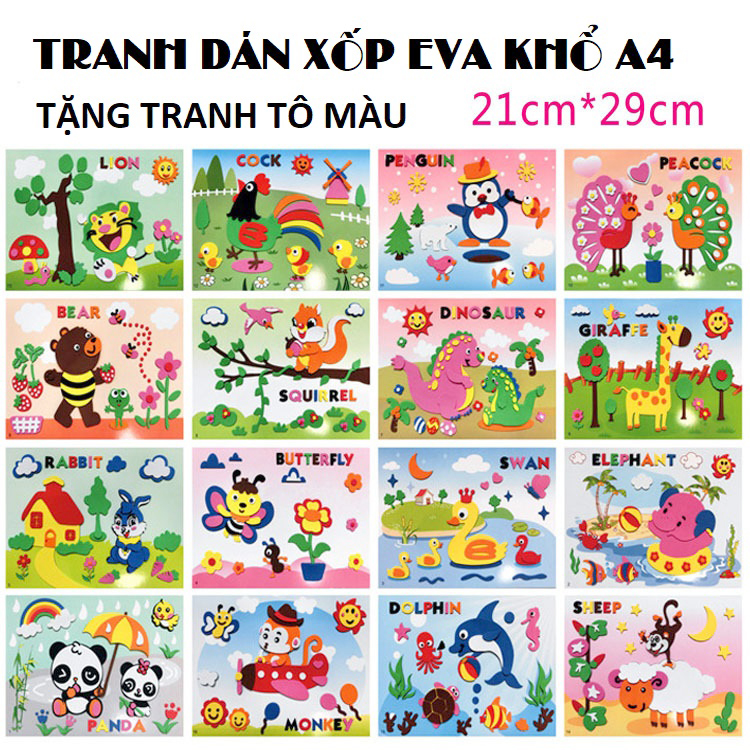 Tranh dán xốp EVA khổ A4 - Đồ chơi thủ công cho bé
