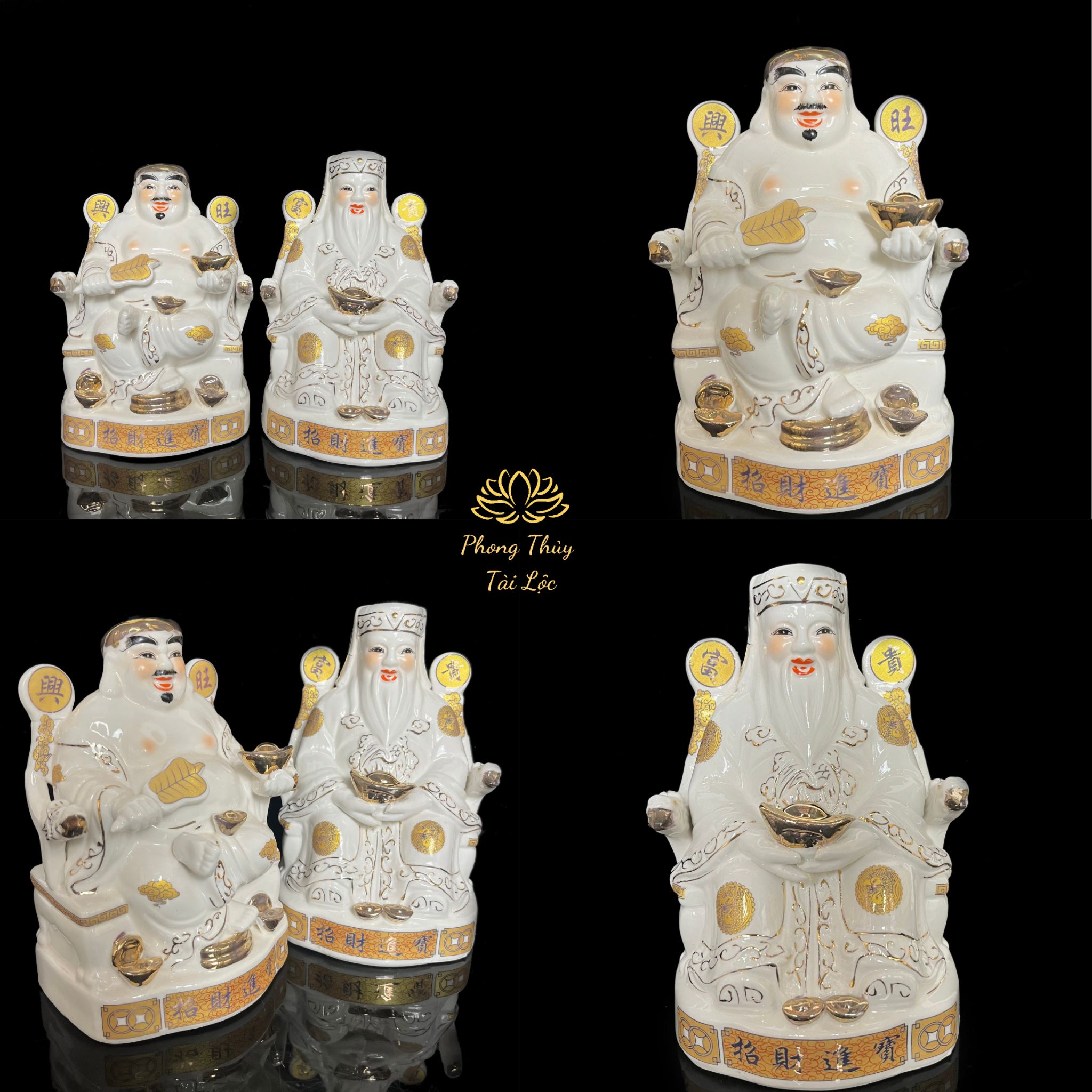Bộ tượng thần tài thổ địa men sứ trắng cao cấp - phong thủy tài lộc