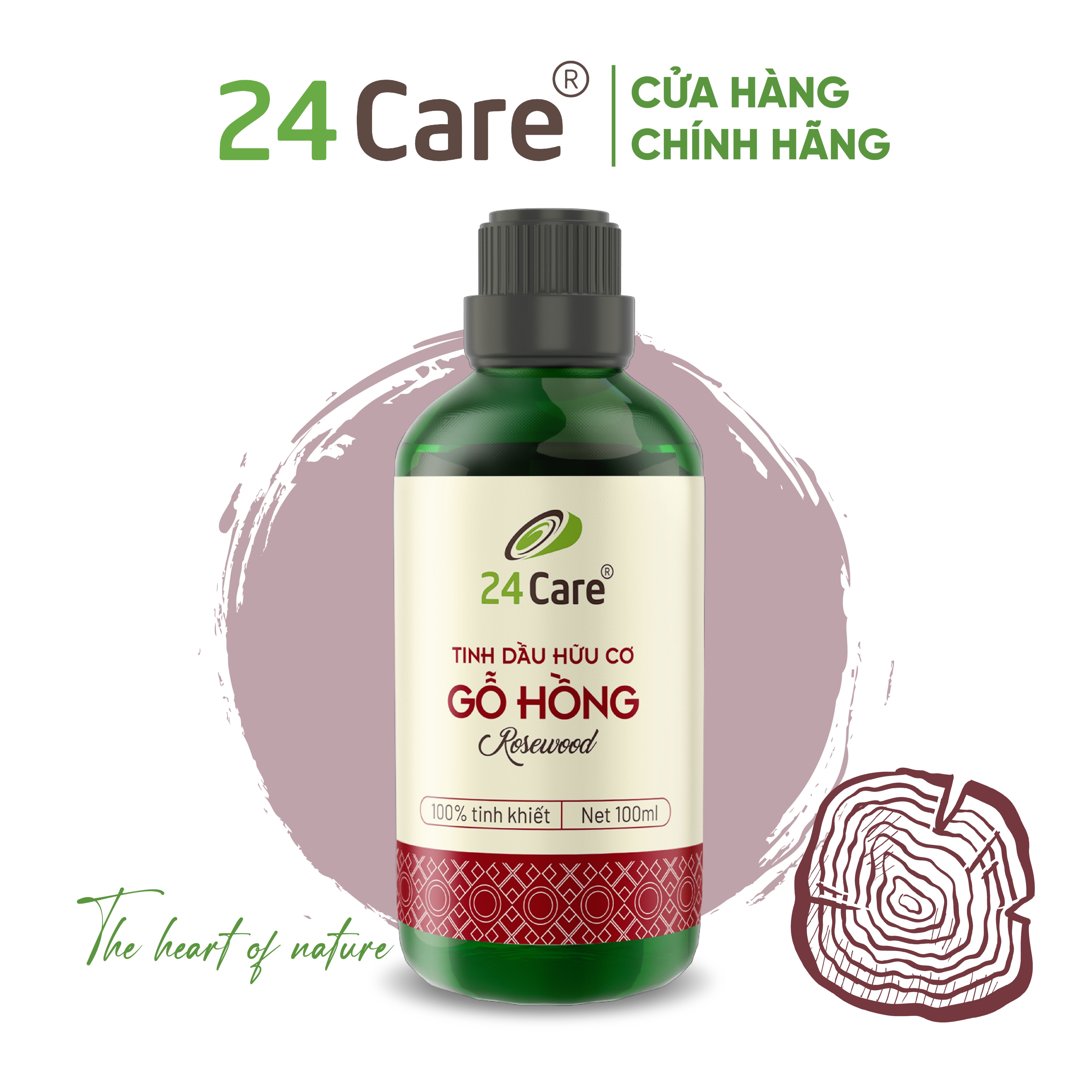 Tinh dầu Gỗ Hồng 24Care 10ML/100Ml - Xông phòng ngủ, Giảm đau đầu, stress, Chăm sóc da