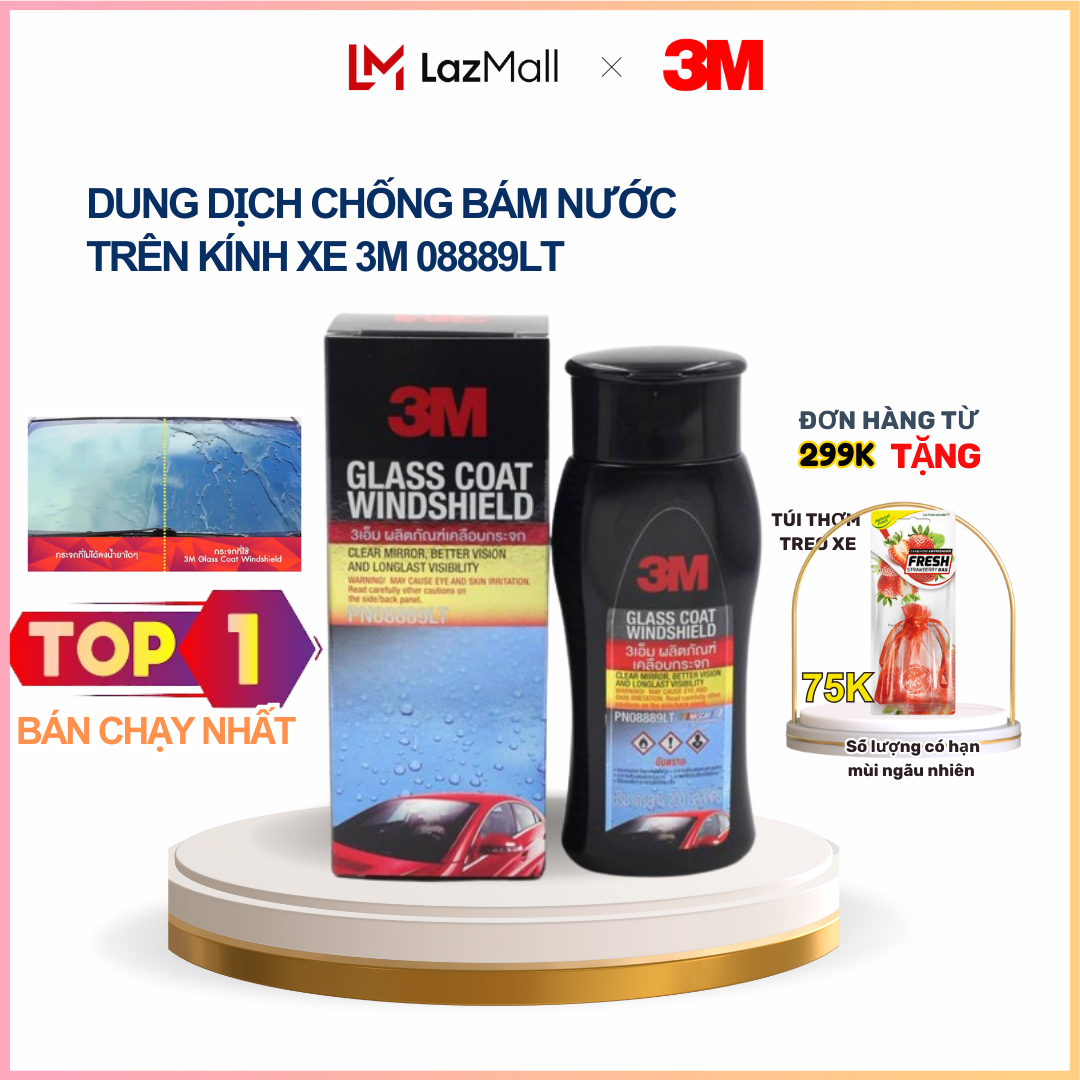 Dung Dịch Chống Bám Nước Kính Xe 3M™ 08889LT 200ml - Hàng Chính Hãng Nhập Khẩu Thái Lan (Tặng Kèm Khăn Lau & Găng Tay)