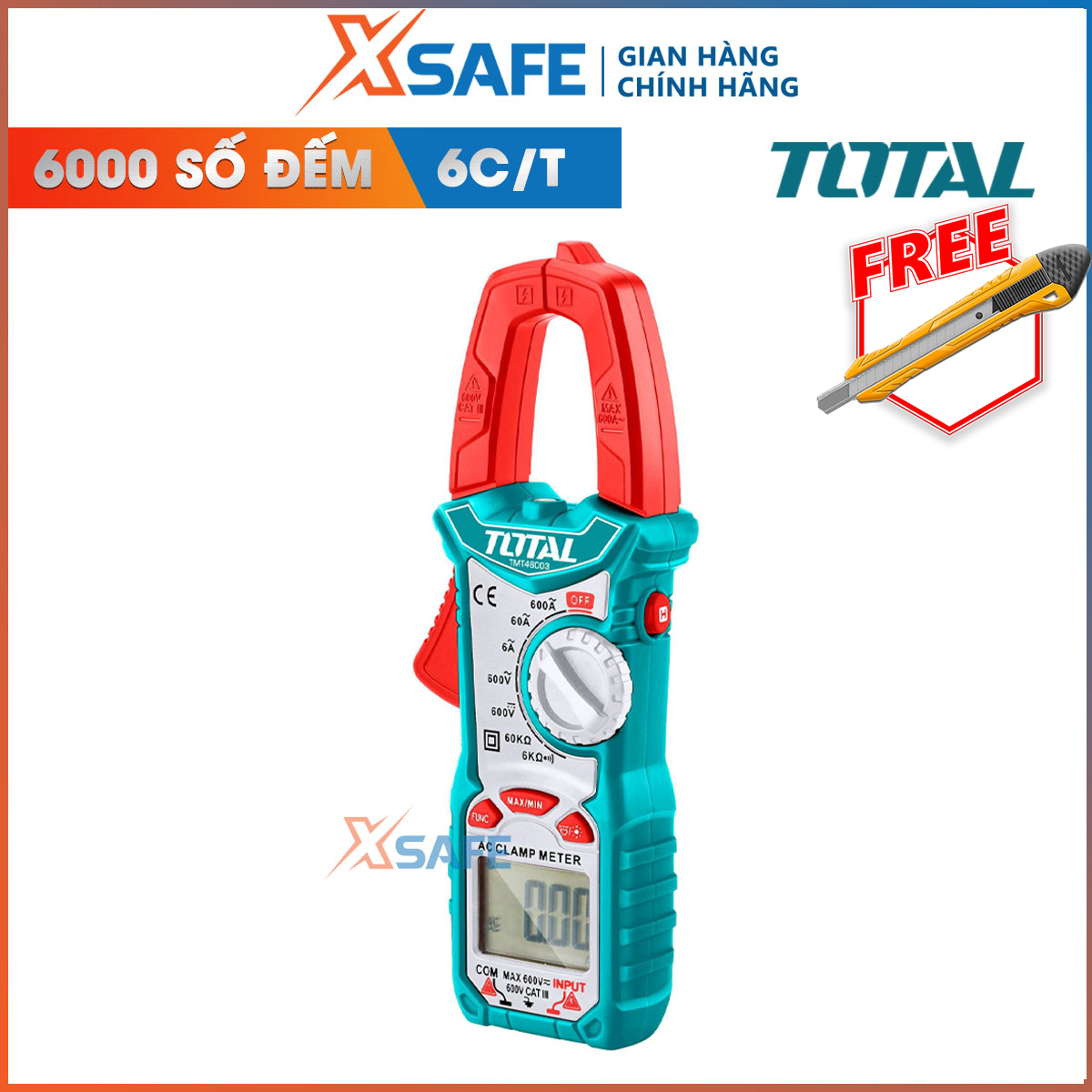 Kềm đo ac kỹ thuật số total tmt46003 có tính ứng dụng cao thiết bị điện vạn năng chất liệu cao cấp 6000 số đếm, lưu giữ số liệu
