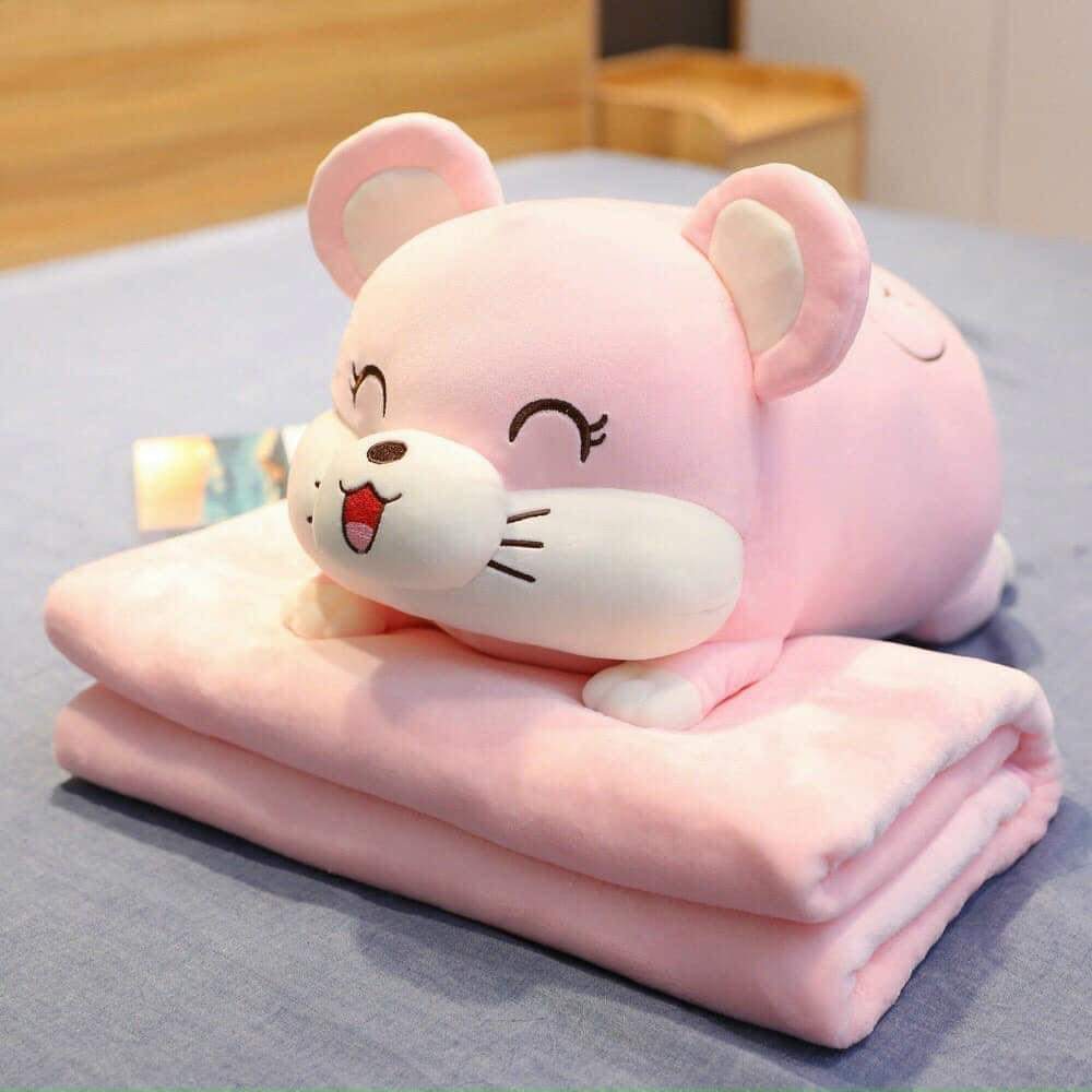 Chuột bông kèm mền chất đẹp dễ thương. chăn mền gối bông kèm mền cho bé yêu. kích thước 60cm - mền 1m7