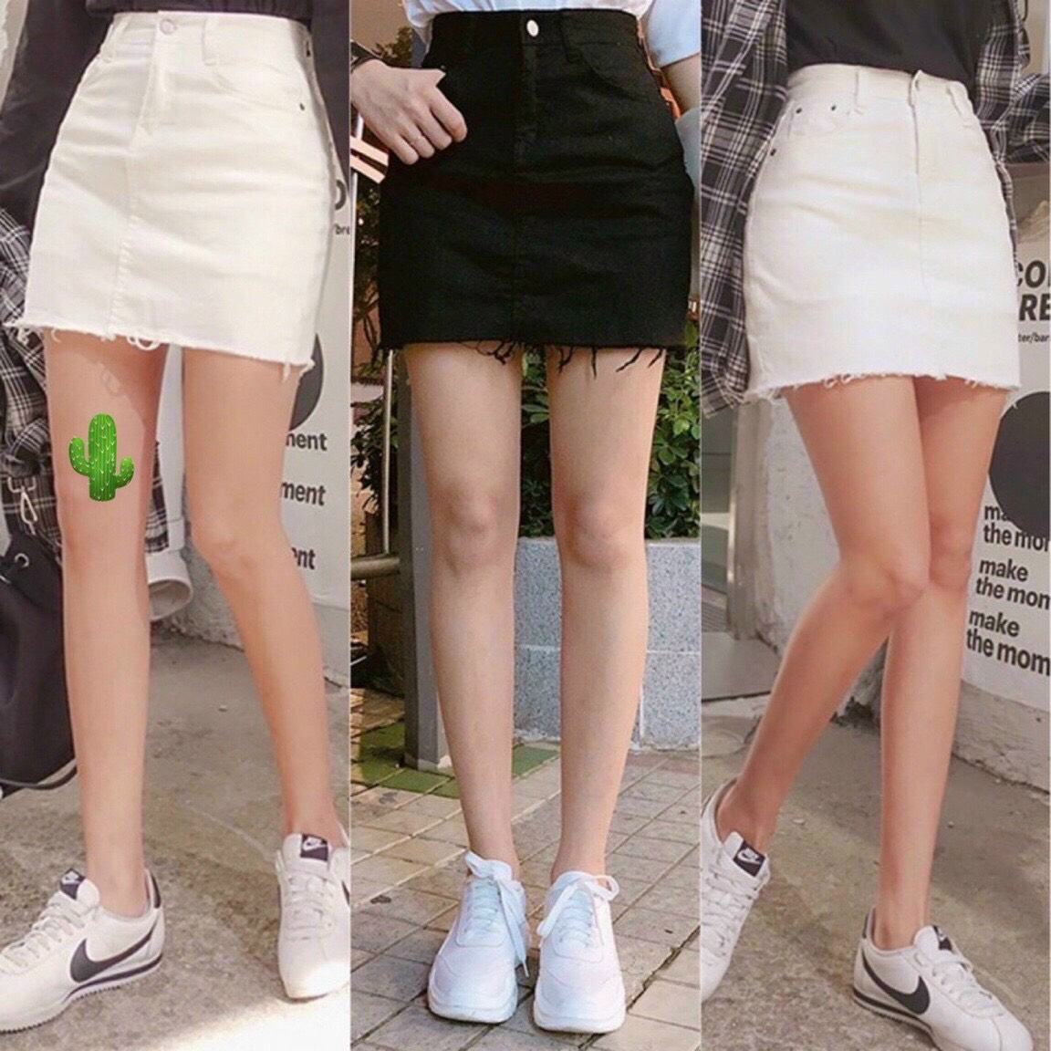 Chân váy nữ ngắn kaki  lưng cao form chữ A 2 túi may kèm quần màu trắng màu đen- chân váy nữ Hàn Quố