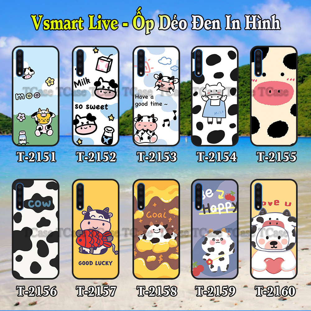 [HCM]Ốp lưng Vsmart Live Live 4 Aris Joy 4 Star 4 Aris Pro Active 3 Star 3 Joy 3 dẻo đen in hình Bò Sữa