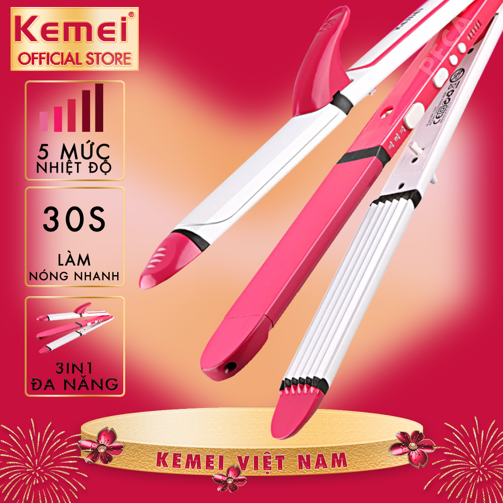 Máy làm tóc đa năng 3 in 1 điều chỉnh nhiệt 5 mức Kemei KM-3304 có thể uốn,duỗi,bấm tiện lợi,làm nóng nhanh - phân phối chính hãng