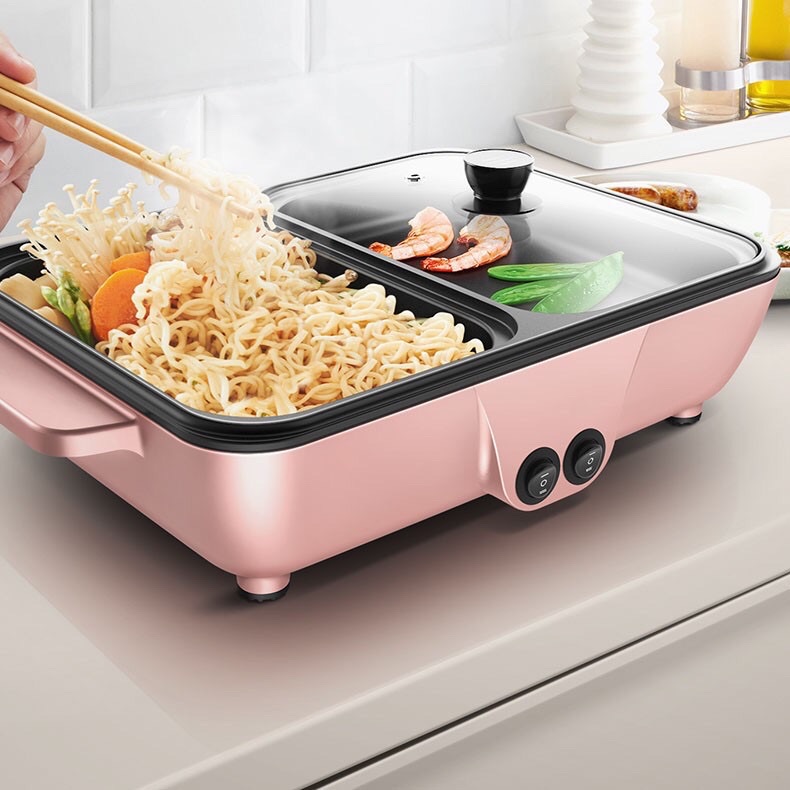 [Dùng là thích] Bếp lẩu nướng mini BBQ 2 trong 1 tiện dụng không khói chống dính phong cách Hàn Quốc
