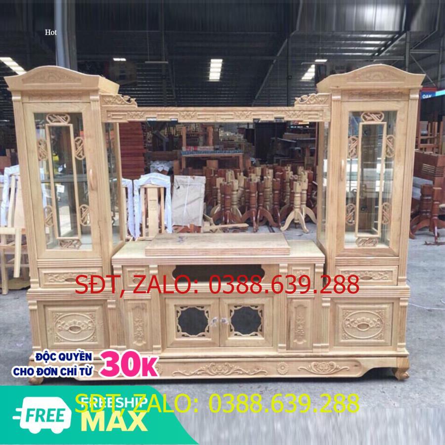 kệ ti vi gỗ sồi nga 2m2 hàng chuẩn xuất khẩu - Kệ ti vi - tủ rượu liền kề sang trọng quý phái .