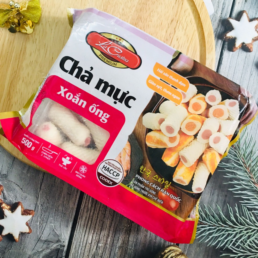 Chả mực xoắn ống dùng để chiên, thả lẩu đảm bảo ATVSTP cho trẻ nhỏ và cả gia đình