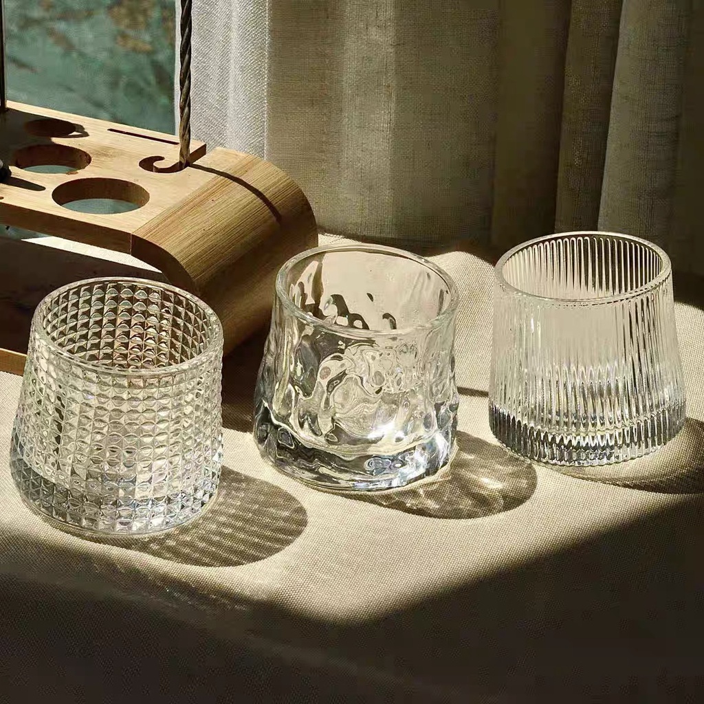 Ly thủy tinh, cốc thủy tinh cao cấp đế lồi Luvy Decor, ly rượu ngoại họa tiết hiện đại