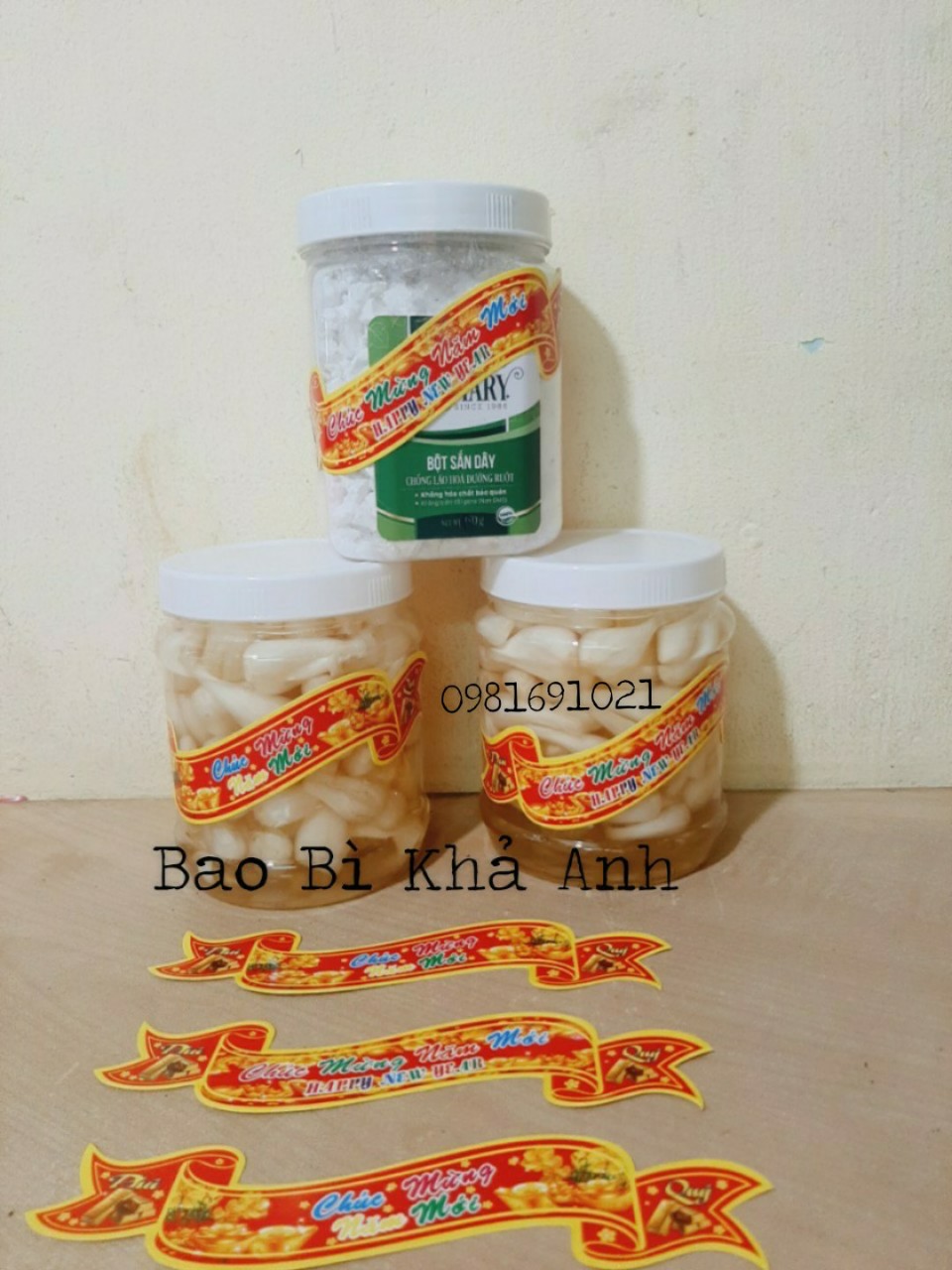 Decal DÁN CHÚC MỪNG NĂM MỚI 2023 -  size nhỏ ngang 3cm dài 15cm trang trí hủ mứt TẾT - Bao Bì Khả Anh