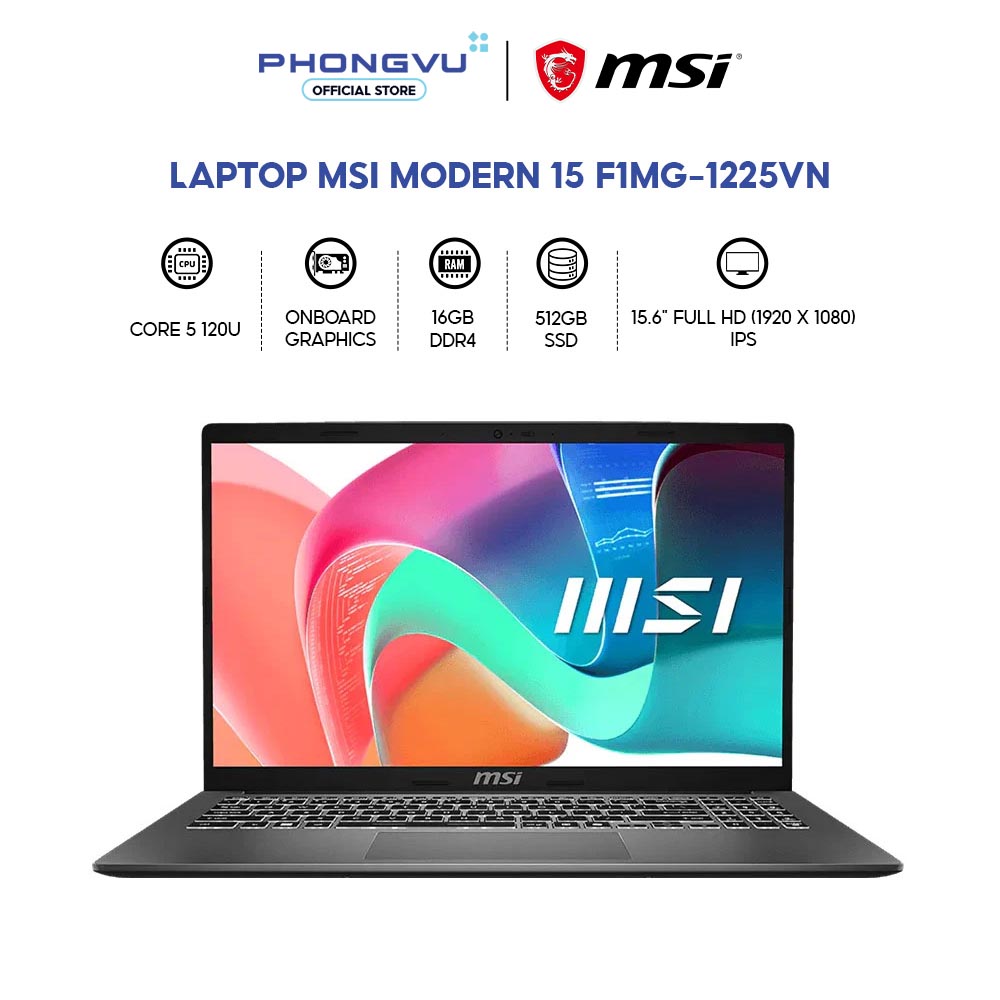 Laptop Msi Modern 15 F1Mg-1225Vn (Core 5 120U/ 16Gb/ 512Gb/ Windows 11 Home) - 24-Month Warranty Ii. Key Features Stable Processing Performance: Intel Core 5 120U Chip with 10 Cores, 12 Threads, and a Clock Rate of 5.0 Ghz Handles Office Tasks and 2D Grap Giá 22,890,000 Đồng*Miễn phí vận chuyển