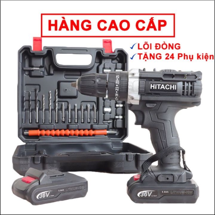 Máy Khoan Búa, Máy Khoan Pin 3 Chức Năng Hitachi 36V Lõi Đồng 100% Bộ Búa 24 Phụ Kiện - Máy Bắn Vít, Máy Khoan Pin Cầm Tay - Máy Khoan, Máy Khoan Mini.