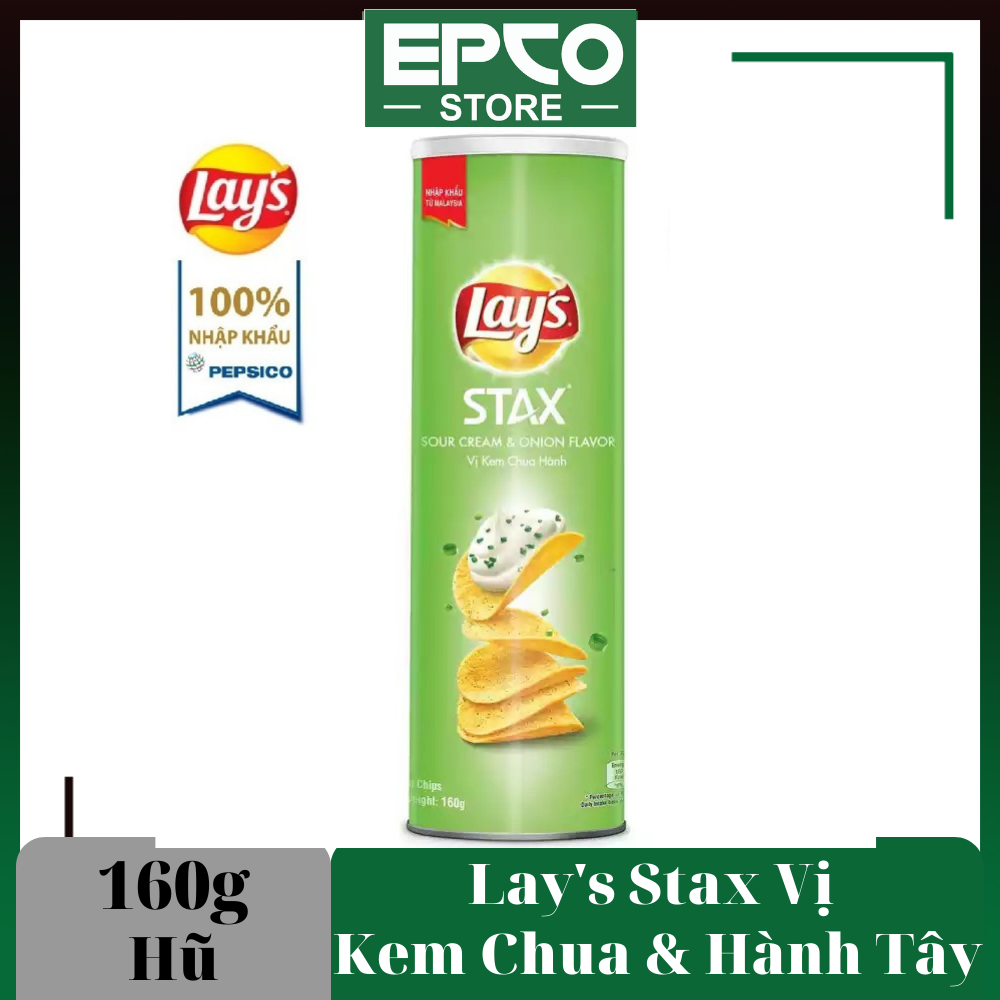 Bánh Snack Khoai Tây Miếng Lays Stax Malaysia Vị Kem Chua hành 160g