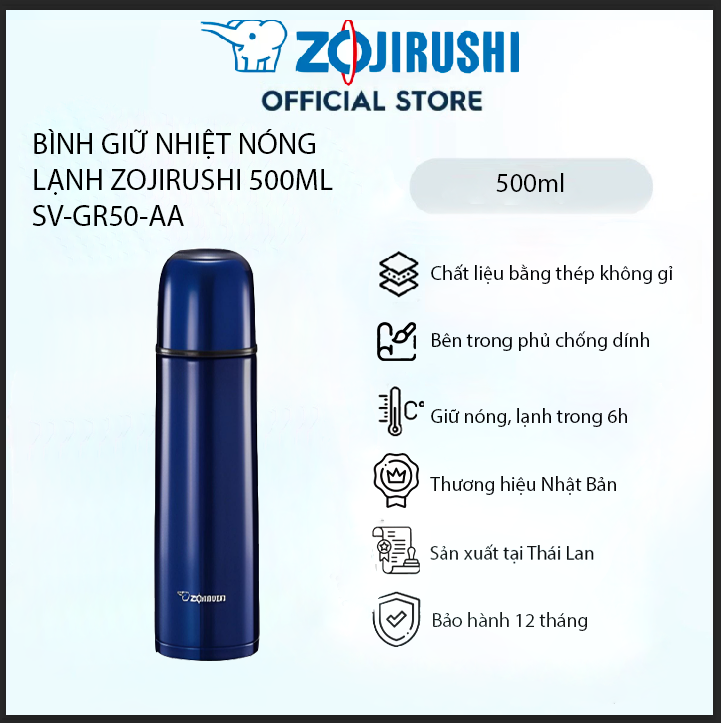 Bình giữ nhiệt nóng lạnh Zojirushi SV-GR50-AA, dung tích 0.5L, bảo hành giữ nhiệt 1 năm chính hãng