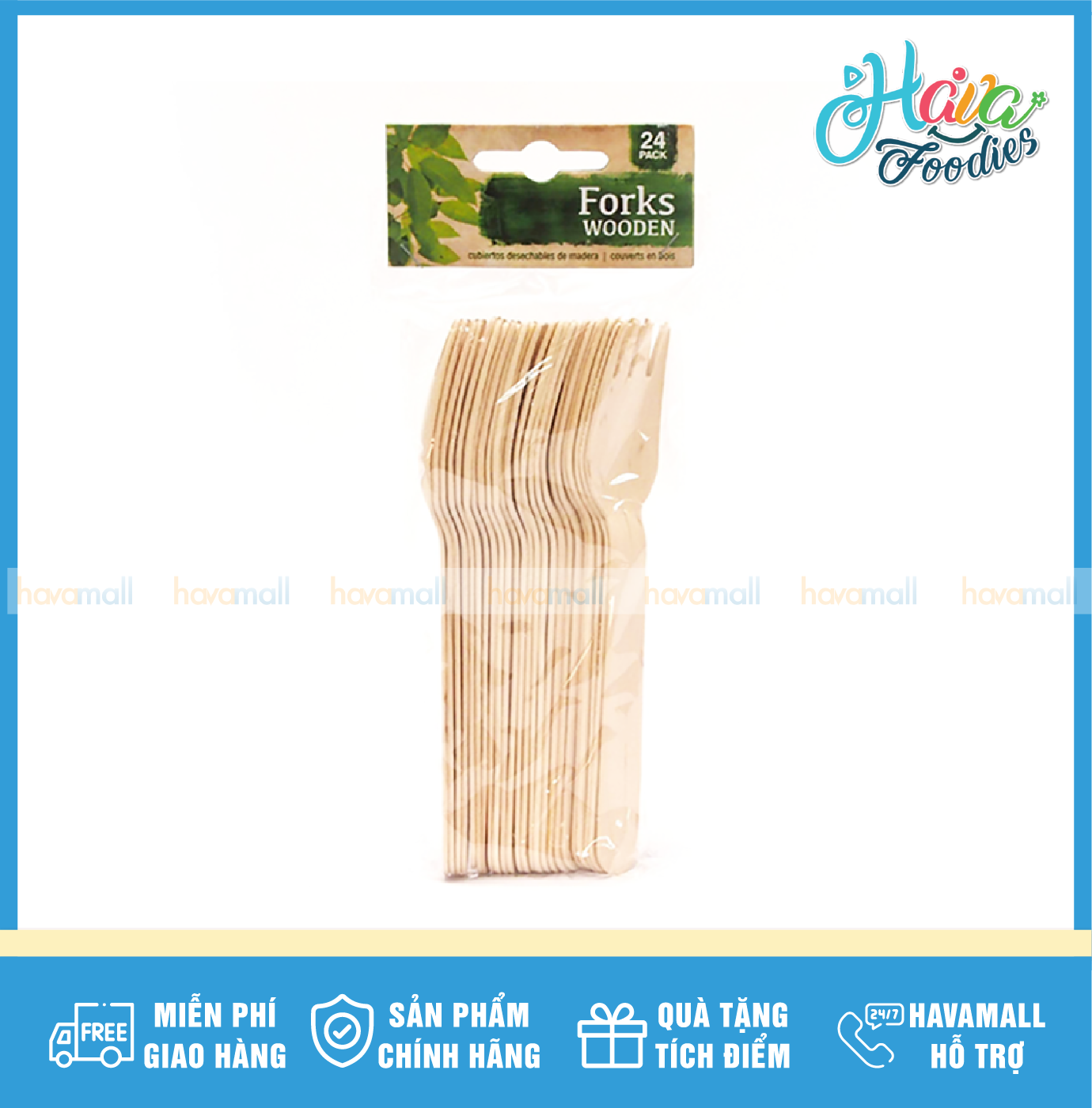 Nĩa gỗ tiện lợi bộ 24 cái uncle bills