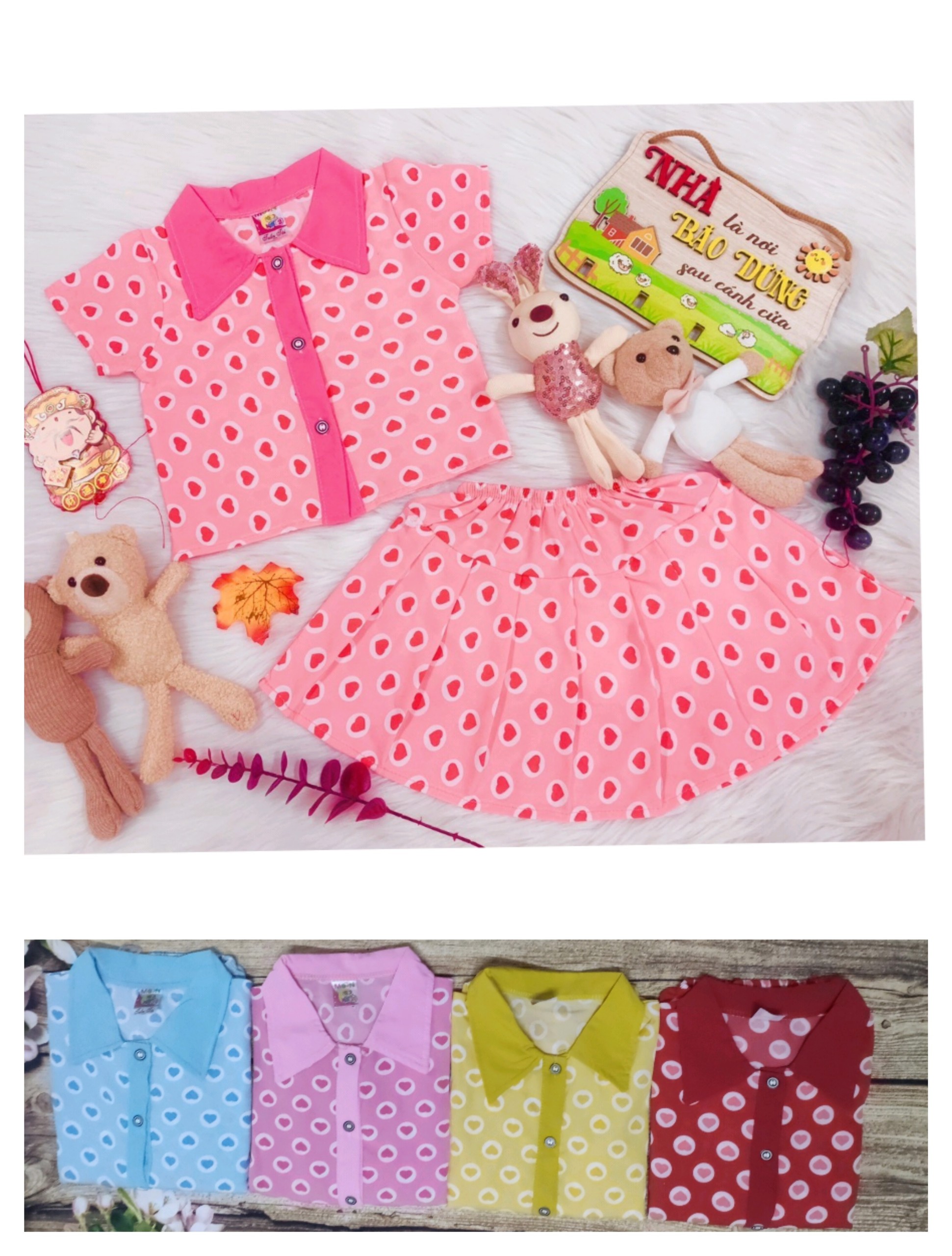Set áo kèm chân váy lụa bé