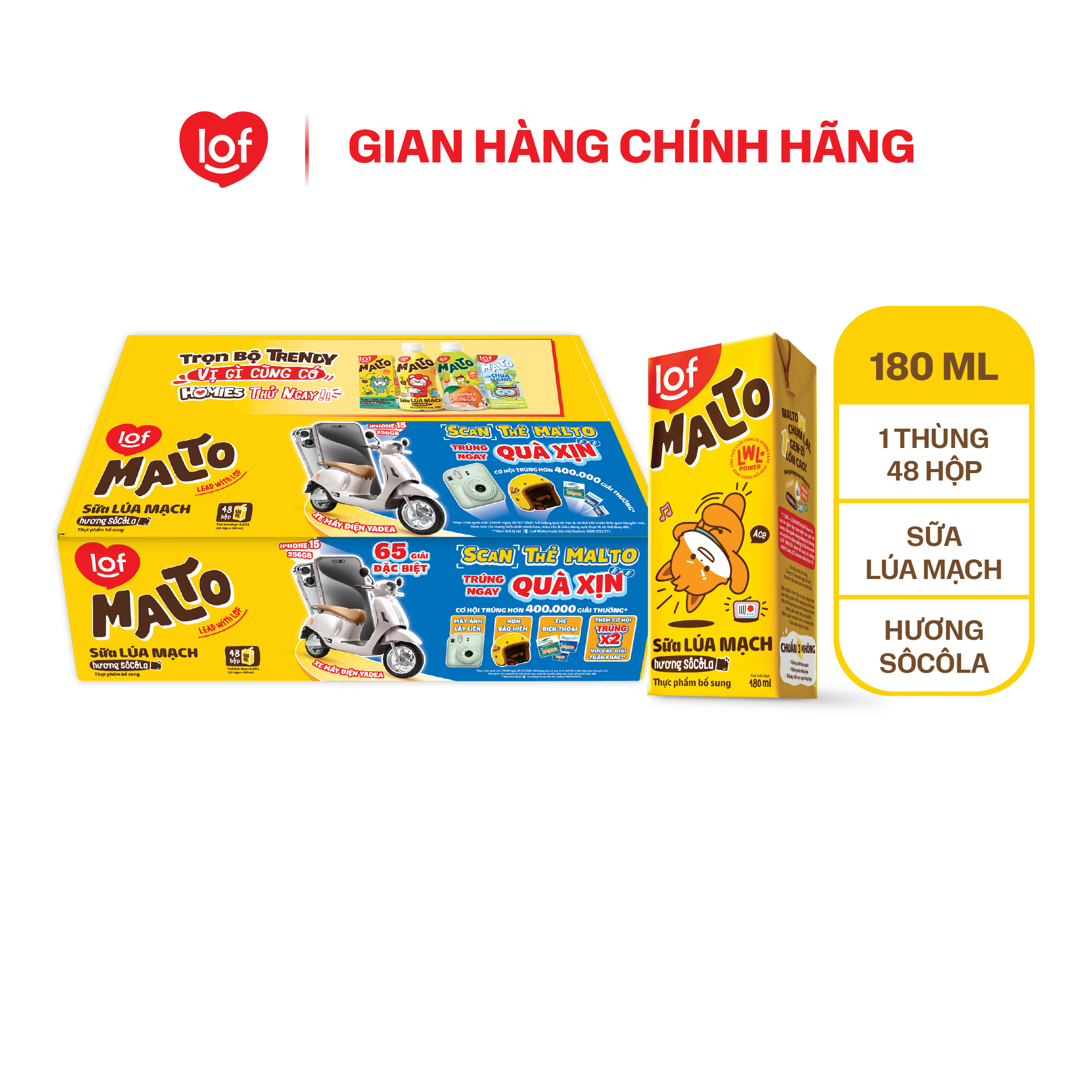 Lof Malto_Sữa lúa mạch hương socola thùng 48 hộp x 180ml