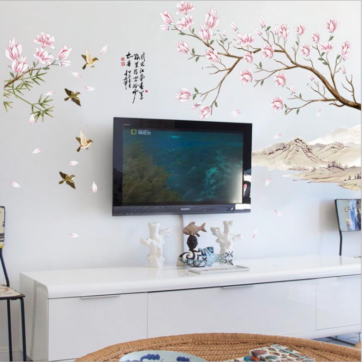 Decal trang trí tường Cành đào thủy mặc may mắn AmyShop