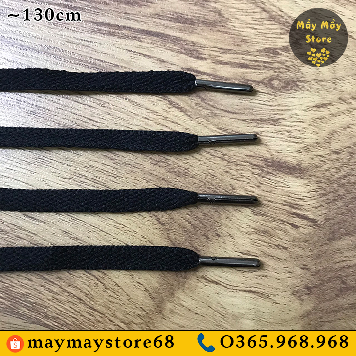 Dây giày dẹt màu đen đầu kim loại đen ~ 1m3