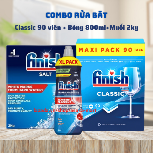 Viên rửa bát finish 90 viên + Bóng finish 800ml + Muối finish 2kg dùng cho máy rửa bát chén vienruabat vesinhmayfinish
