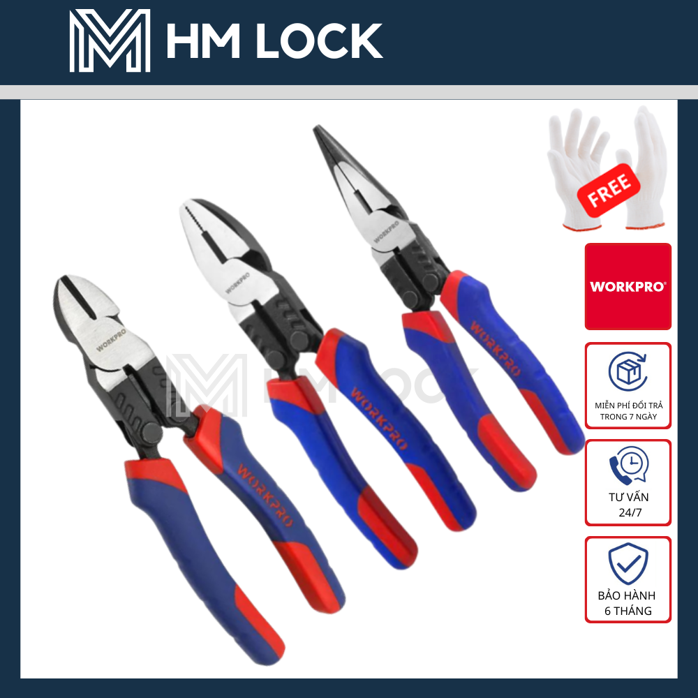 Kìm điện, cắt, nhọn workpro 7, 8 inch cao cấp - thép cr-v tiết kiệm 50% sức so với kìm khác - hàng chính hãng