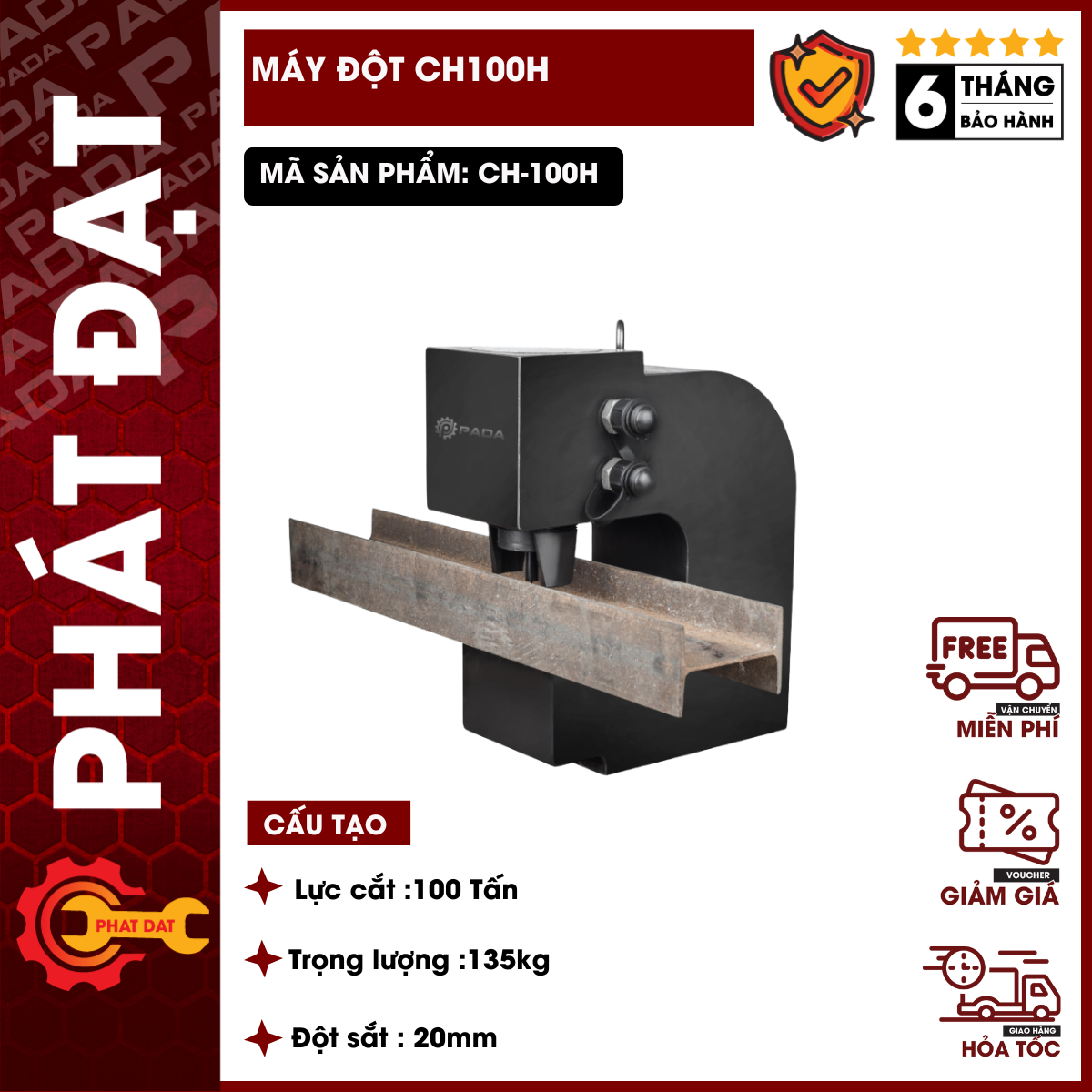 Hydraulic Punching Machine Ch100H Giá 40,500,000 Đồng*Miễn phí vận chuyển
