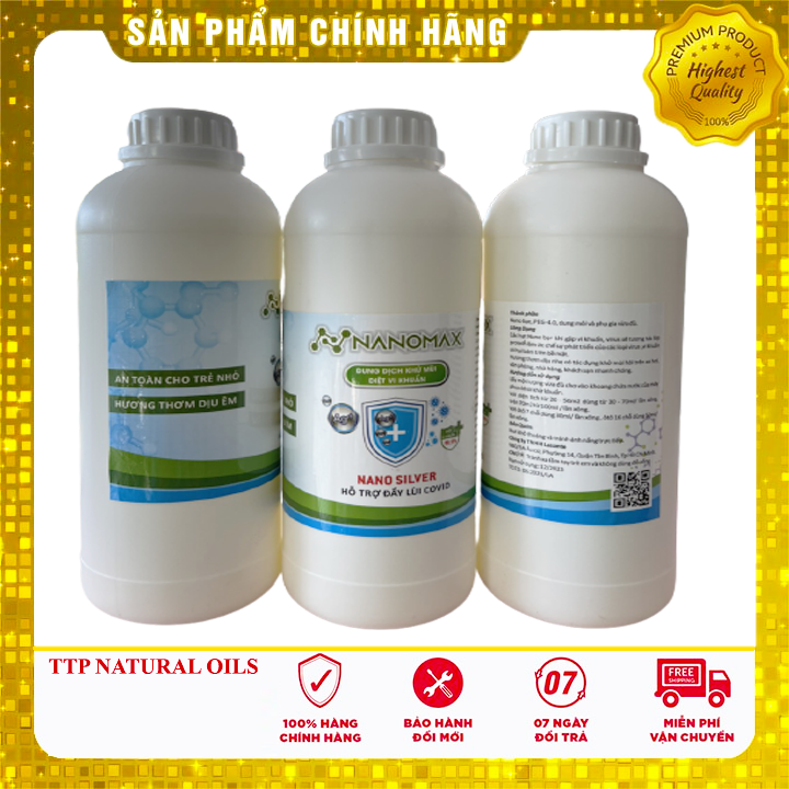 Dung dịch khử khuẩn Nanomax(1 lít),Khử mùi, Diệt khuẩn, loại trừ ẩm mốc, đẩy lùi COVID dùng cho máy khử khuẩn Nano Bạc