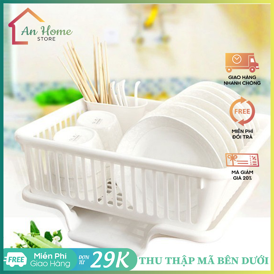 Rổ úp bát chén dĩa - khay kệ đựng chén bát dĩa đũa muỗng có khay hứng nước tiện lợi