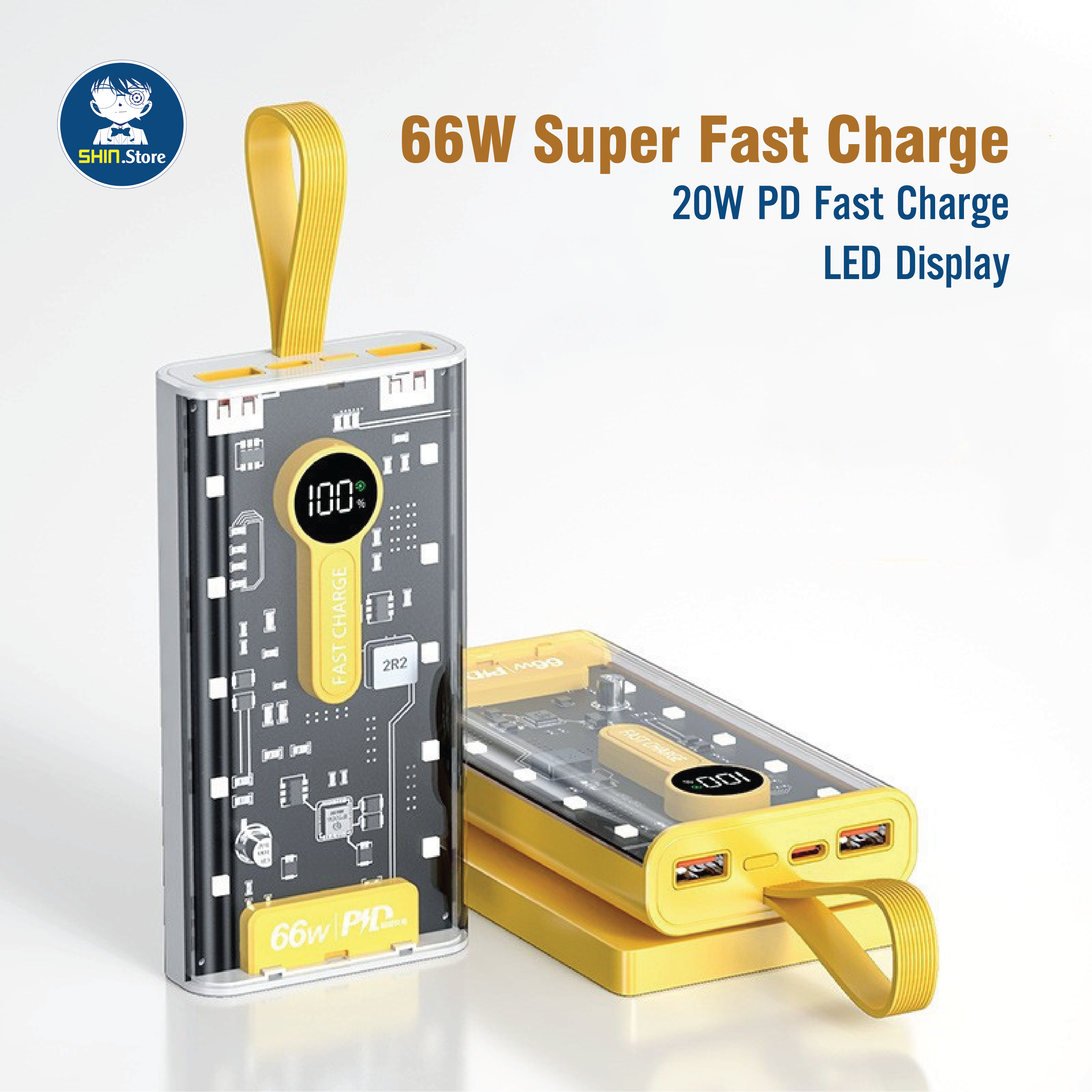 Sạc dự phòng trong suốt Power Bank 20.000mA siêu nhanh