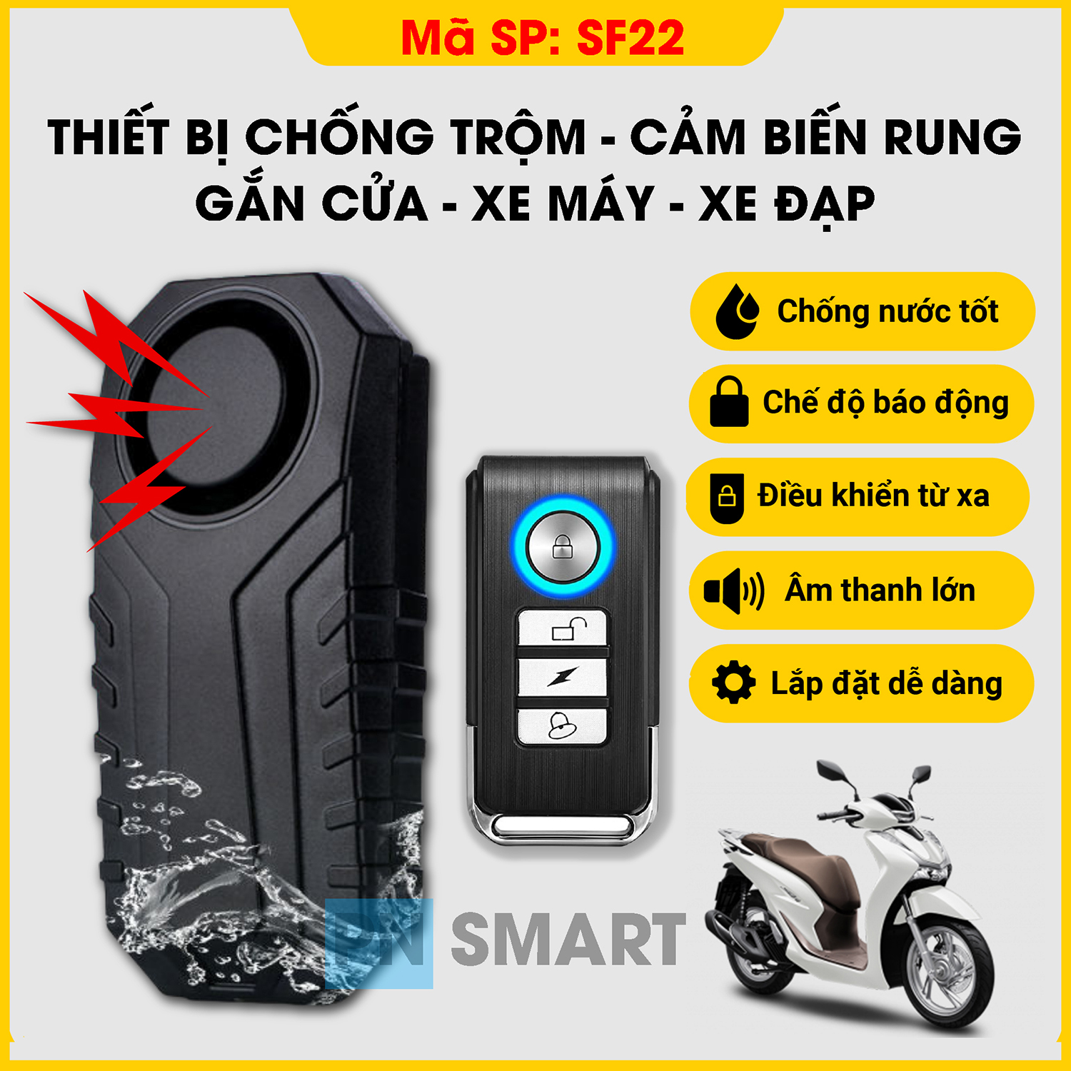 Thiết bị báo động chống trộm cảm biến rung SF22 chống nước dùng cho xe đạp, xe máy, gắn cửa