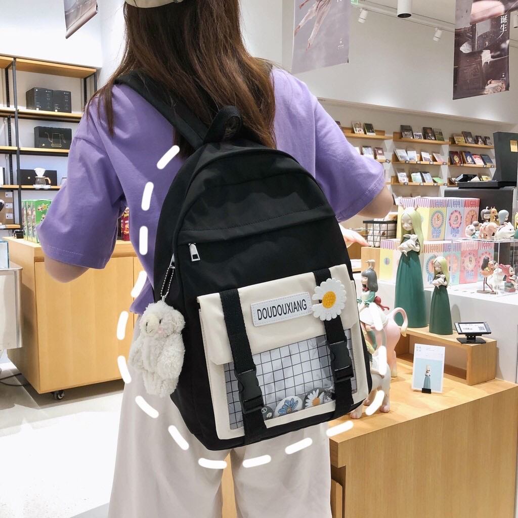 Balo hoa cúc phối caro vải dù