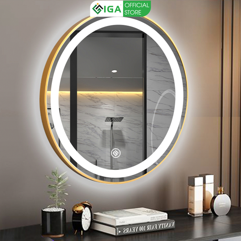 Gương tròn treo tường viền led cảm biến 1 chạm khung mạ crome sang trọng