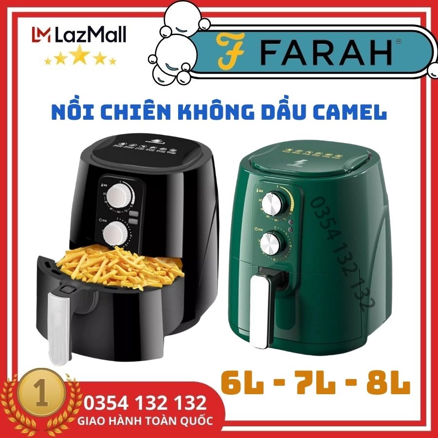 Nồi chiên không dầu, noi chien camel 7l, nồi chiên, nồi chiên không dầu chính hãng camel 10l/8l/7l công suất 1350w màu đen / xanh - có bảo hành
